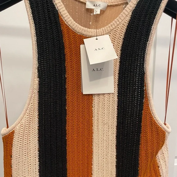 A.L.CMarco Vertical Stripe Cotton Pointelle Maxi Sweater Dress